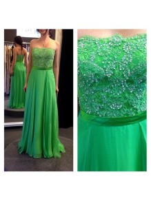 A-Line Strapless Beaded Lace Chiffon Long Green Prom Evening Formal Dresses 99602055 A-Line Strapless Beaded Lace Chiffon Long Green Prom Evening Formal Dresses 99602055