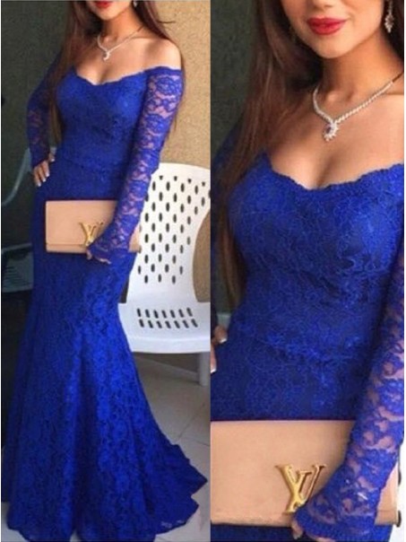 Trumpet/Mermaid Off-the-Shoulder Lace Long Blue Prom Evening Formal Dresses 99602058 Trumpet/Mermaid Off-the-Shoulder Lace Long Blue Prom Evening Formal Dresses 99602058