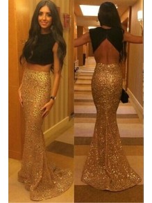 Trumpet/Mermaid Two Pieces Lace Long Black Gold Prom Evening Formal Dresses 99602060 Trumpet/Mermaid Two Pieces Lace Long Black Gold Prom Evening Formal Dresses 99602060