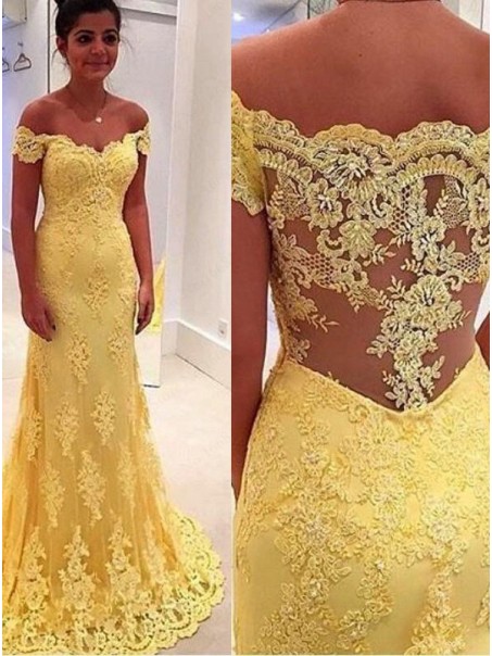 Off-the-Shoulder Lace Long Yellow Prom Evening Formal Dresses 99602061 Off-the-Shoulder Lace Long Yellow Prom Evening Formal Dresses 99602061