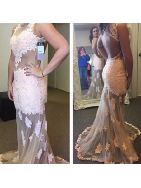 Sexy See Through Lace Appliques Long Prom Evening Formal Dresses 99602064