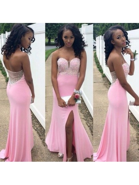 Beaded Long Pink Sweetheart Prom Evening Formal Dresses 99602067