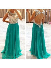 Beaded Green Chiffon Keyhole Back Long Prom Evening Formal Dresses 99602069 Beaded Green Chiffon Keyhole Back Long Prom Evening Formal Dresses 99602069