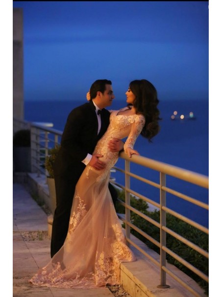 Trumpet/Mermaid Long Sleeves See Through Lace Prom Evening Formal Dresses 99602072