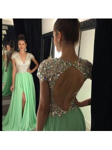 Mint Green Chiffon Beaded Sequins Keyhole Back Long Prom Evening Formal Dresses 99602073 Mint Green Chiffon Beaded Sequins Keyhole Back Long Prom Evening Formal Dresses 99602073
