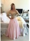 Long Sleeves Off-the-Shoulder Gold Beaded Lace Pink Prom Evening Formal Dresses 99602075