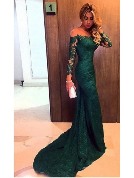 Trumpet/Mermaid Long Sleeves Green Lace Prom Evening Formal Dresses 99602077 Trumpet/Mermaid Long Sleeves Green Lace Prom Evening Formal Dresses 99602077