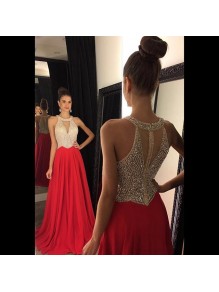 Beaded Long Red Chiffon Prom Evening Formal Dresses 99602078