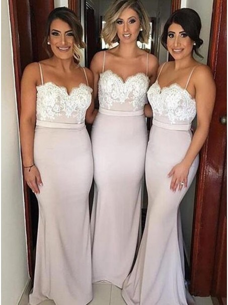 Trumpet/Mermaid Spaghetti Straps Lace Long Prom Evening Formal Bridesmaid Dresses 99602079