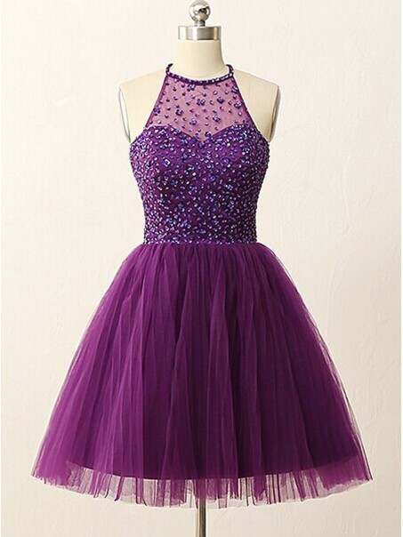 A-Line Short Sequins Purple Prom Evening Bridesmaid Cocktail Homecoming Dresses 99602088