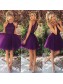 A-Line Short Beaded Purple Prom Evening Bridesmaid Cocktail Homecoming Dresses 99602090