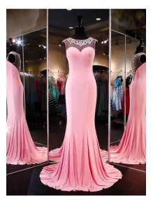 Beaded Long Pink See Through Prom Evening Formal Dresses 99602094