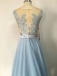 Long Blue Lace Chiffon See Through Prom Evening Formal Dresses 99602097