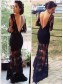 Long Sleeves Low V-Back Black Lace See Through Prom Evening Formal Dresses 99602098