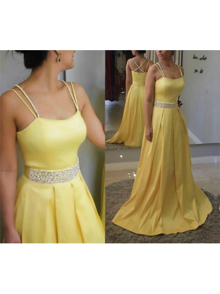 Long Yellow Beaded Spaghetti Straps Prom Formal Evening Party Dresses 996021000 Long Yellow Beaded Spaghetti Straps Prom Formal Evening Party Dresses 996021000