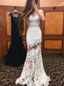 Trumpet/Mermaid Long White See Through Prom Evening Formal Dresses 99602101 Trumpet/Mermaid Long White See Through Prom Evening Formal Dresses 99602101