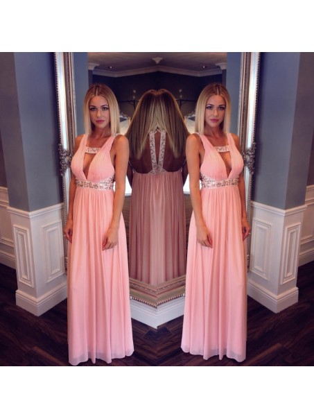 Long Pink Beaded Chiffon Prom Formal Evening Party Dresses 996021014 Long Pink Beaded Chiffon Prom Formal Evening Party Dresses 996021014
