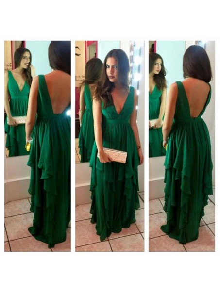 Long Green V-Neck Chiffon Prom Formal Evening Party Dresses 996021015 Long Green V-Neck Chiffon Prom Formal Evening Party Dresses 996021015