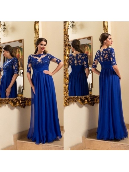 Long Royal Blue Lace Appliques and Chiffon Prom Formal Evening Party Dresses 996021017