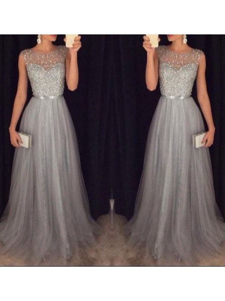 Beaded Grey Long Prom Evening Formal Dresses 99602102