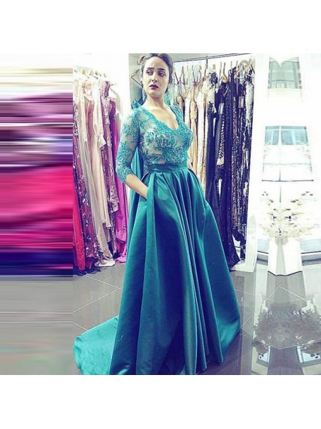 A-Line V-Neck Lace Appliques 3/4 Length Sleeves Mother of The Bride Formal Evening Dresses 996021024 A-Line V-Neck Lace Appliques 3/4 Length Sleeves Mother of The Bride Formal Evening Dresses 996021024