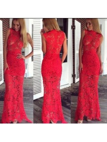 Mermaid Long Red Lace Prom Formal Evening Party Dresses 996021028