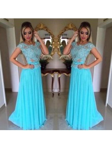 Long Blue Lace Appliques and Chiffon Prom Formal Evening Party Dresses 996021030