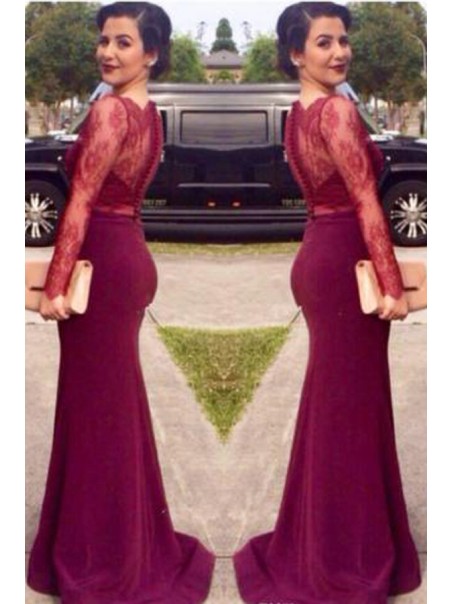 Trumpet/Mermaid Long Sleeves Red Lace Prom Evening Formal Dresses 99602104