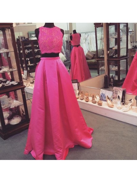 A-Line Lace Two Pieces Prom Formal Evening Party Dresses 996021041
