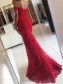 Long Red Beaded Lace Off-the-Shoulder Mermaid Prom Formal Evening Party Dresses 996021051