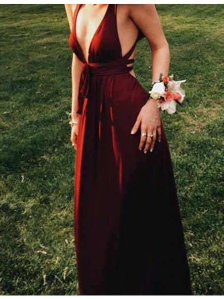 Long V-Neck Burgundy Prom Formal Evening Party Dresses 996021067