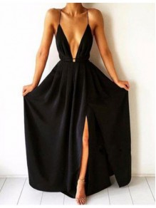 Long Black Deep V-Neck Prom Formal Evening Party Dresses 996021068 Long Black Deep V-Neck Prom Formal Evening Party Dresses 996021068