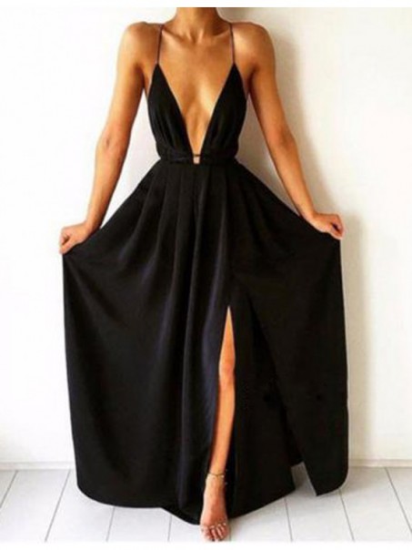 Long Black Deep V-Neck Prom Formal Evening Party Dresses 996021068