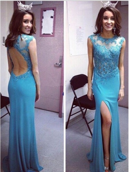 Long Blue Open Back Lace Appliques Prom Formal Evening Party Dresses 996021072 Long Blue Open Back Lace Appliques Prom Formal Evening Party Dresses 996021072