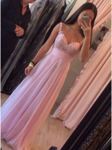 Long Pink Lace Appliques Chiffon Prom Formal Evening Party Dresses 996021074 Long Pink Lace Appliques Chiffon Prom Formal Evening Party Dresses 996021074