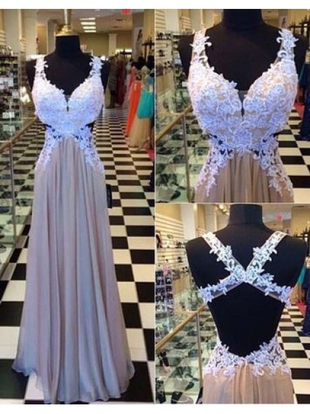 Long Chiffon Lace Appliques Prom Formal Evening Party Dresses 996021087