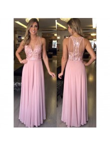 Long Pink Lace and Chiffon Prom Formal Evening Party Dresses 996021093
