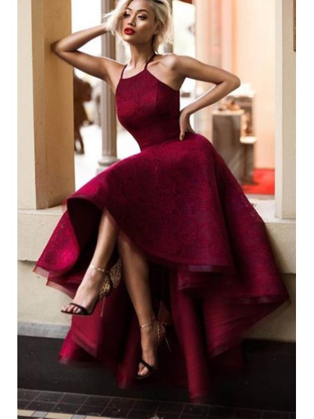 High Low Lace Burgundy Prom Formal Evening Party Dresses 996021095