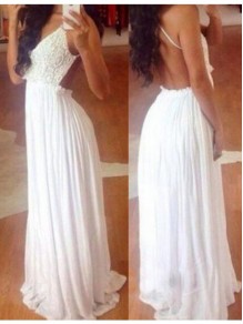 Long White Chiffon Lace Prom Formal Evening Party Dresses 996021099 Long White Chiffon Lace Prom Formal Evening Party Dresses 996021099