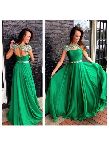 Long Green Beaded Chiffon Prom Formal Evening Party Dresses 996021105