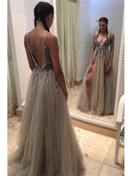 Sexy V-Neck Beaded Long Prom Formal Evening Party Dresses 996021118