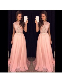 A-Line Long Pink Lace Chiffon Prom Evening Formal Dresses 99602112 A-Line Long Pink Lace Chiffon Prom Evening Formal Dresses 99602112