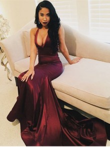 Sexy Mermaid V-Neck Burgundy Long Prom Formal Evening Party Dresses 996021121 Sexy Mermaid V-Neck Burgundy Long Prom Formal Evening Party Dresses 996021121