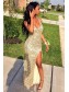 Sexy Gold Sequins V-Neck Long Prom Formal Evening Party Dresses 996021127