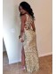Sexy Gold Sequins V-Neck Long Prom Formal Evening Party Dresses 996021127