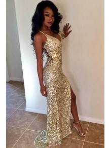 Sexy Gold Sequins V-Neck Long Prom Formal Evening Party Dresses 996021127 Sexy Gold Sequins V-Neck Long Prom Formal Evening Party Dresses 996021127