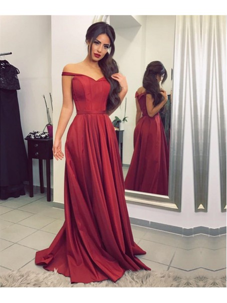 Burgundy Off-the-Shoulder Long Prom Formal Evening Party Dresses 996021128