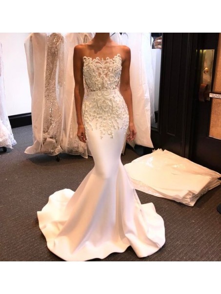 Mermaid Lace Long White Prom Formal Evening Party Dresses 996021129