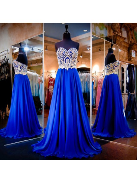 A-Line Sweetheart Gold Royal Blue Long Prom Evening Formal Dresses 99602113