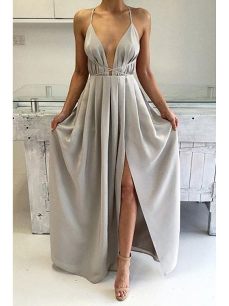 Deep V-Neck Spaghetti Straps Criss Cross Back Prom Formal Evening Party Dresses 996021138